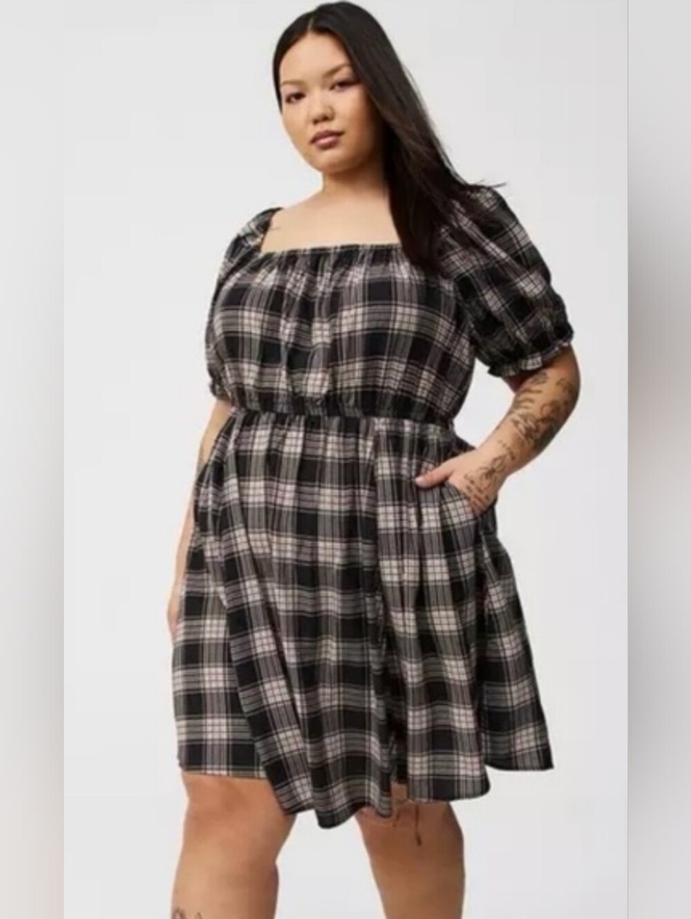 Torrid Plaid Deep Puff Sleeve Dress Grunge/Cottagecore Size 2 New without tags